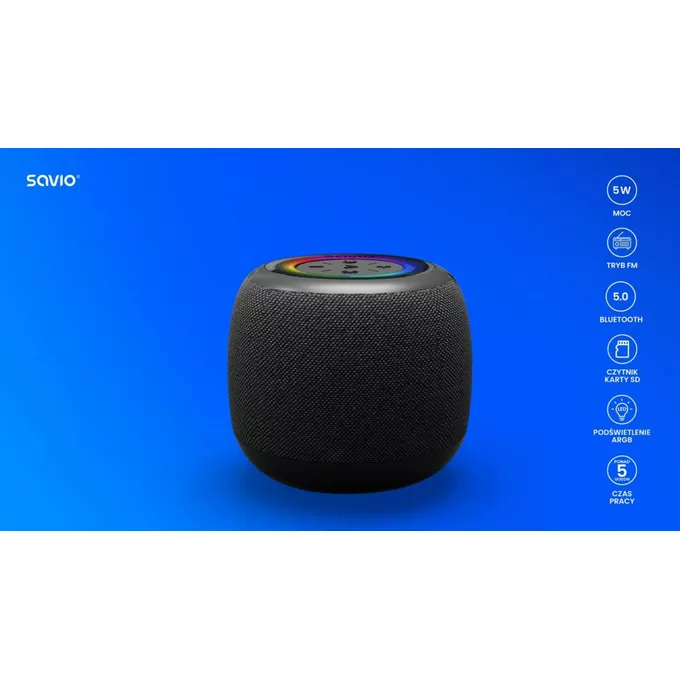 Savio Głośnik bezprzewodowy Bluetooth 5W, BS-041, Czarny