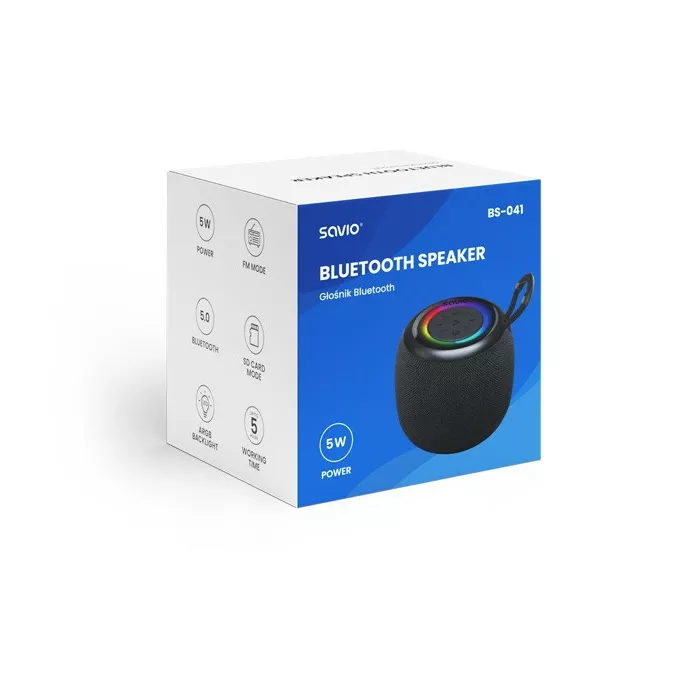 Savio Głośnik bezprzewodowy Bluetooth 5W, BS-041, Czarny