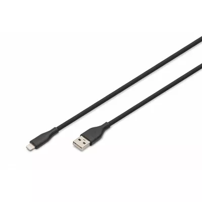 Digitus Kabel zasilający silikonowy USB-A - Lightning, USB 2.0 12W, certyfikat MFI, 1m Czarny