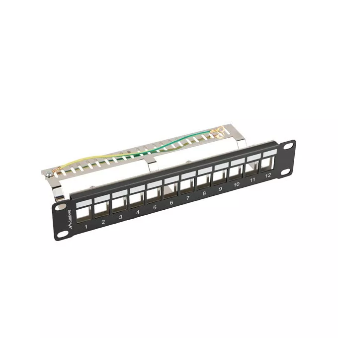 Lanberg Patch Panel 12 Port 1U 10 cali FTP z organizatorem do modułów      keystone czarny