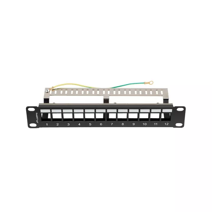 Lanberg Patch Panel 12 Port 1U 10 cali FTP z organizatorem do modułów      keystone czarny