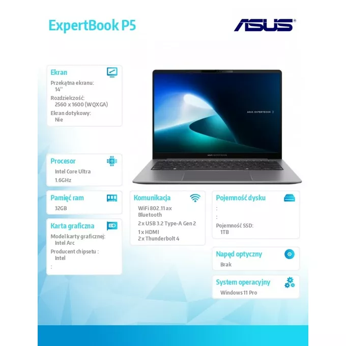 Asus Notebook P5405CSA-NZ0407X ultra 5 228V 14 cali/32/1TB/Windows11Pro
