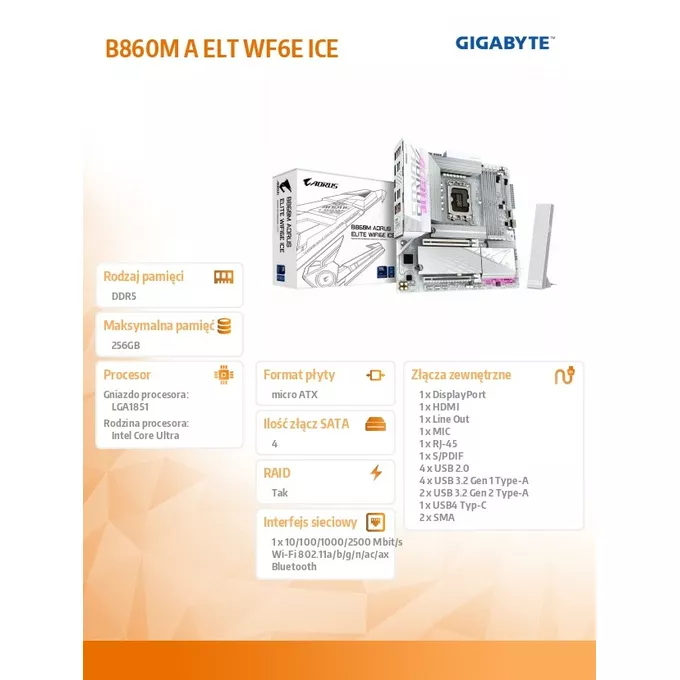 Gigabyte Płyta główna B860M A ELT WIFI6E ICE
