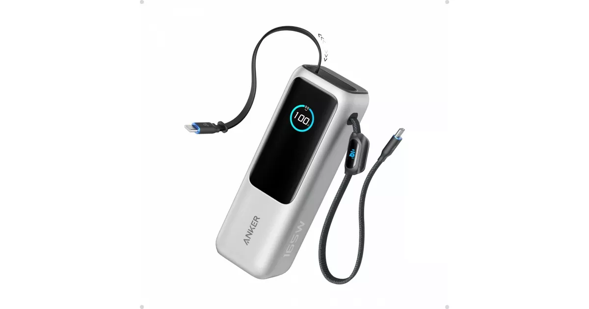 Anker Powerbank ZOLO 25000mAh 165W wbudowany kabel USB-C srebrny