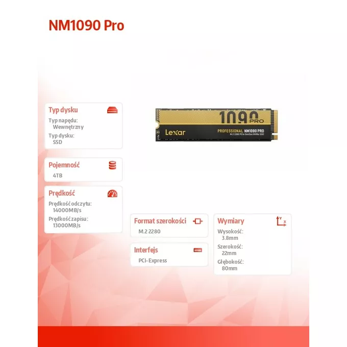 Lexar Dysk SSD NM1090 Pro 4TB Gen5 14000/13000