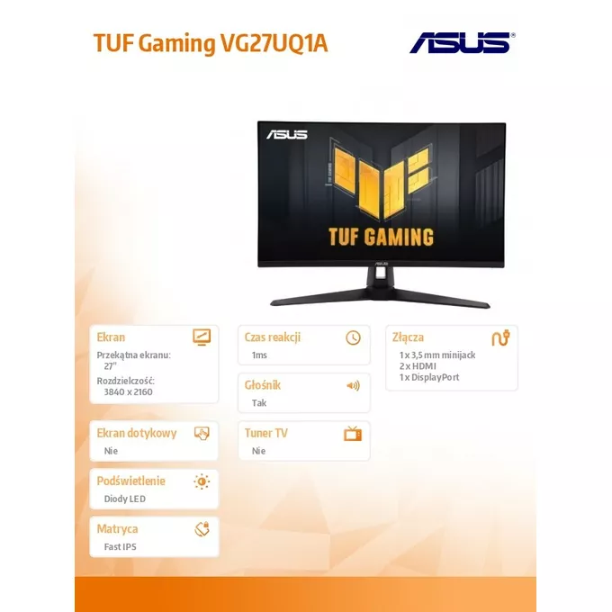 Asus Monitor 27 cali VG27UQ1A 4K F-IPS 160Hz HDMI DP