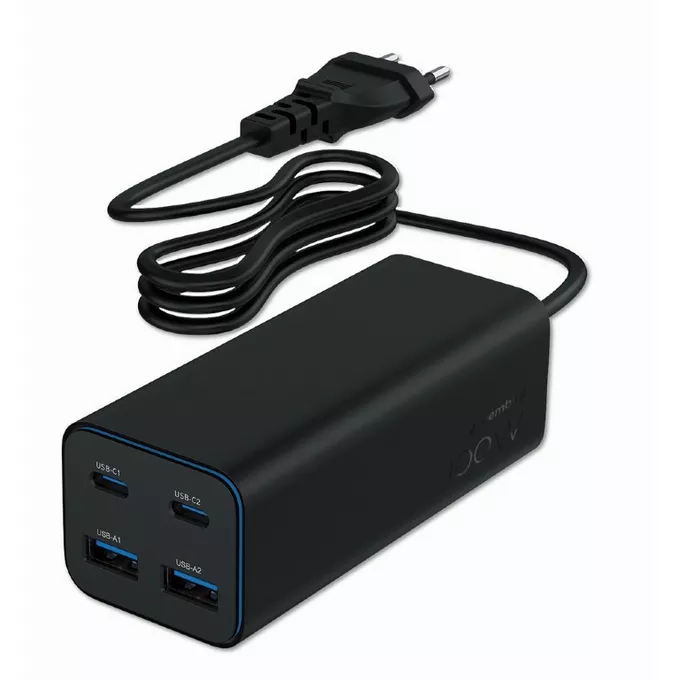 Gembird Ładowarka uniwersalna 100W GaN 2xUSB-A 2xUSB-C szybkie ładowanie czarna
