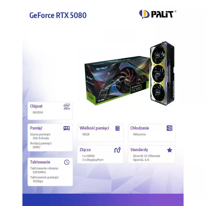 Palit Karta graficzna GeForce RTX 5080 GameRock 16GB GDDR7 256bit 3DP/HDMI