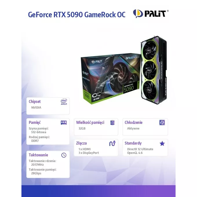 Palit Karta graficzna RTX 5090 GameRock OC 32GB GDDR7 512bit 3DP/HDMI