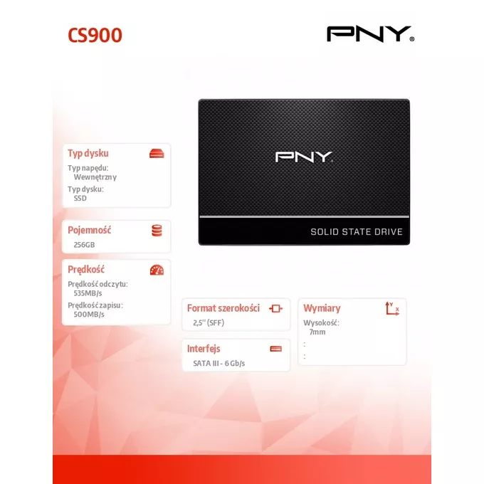 PNY Dysk SSD 256GB CS900 2.5 S3 BULK
