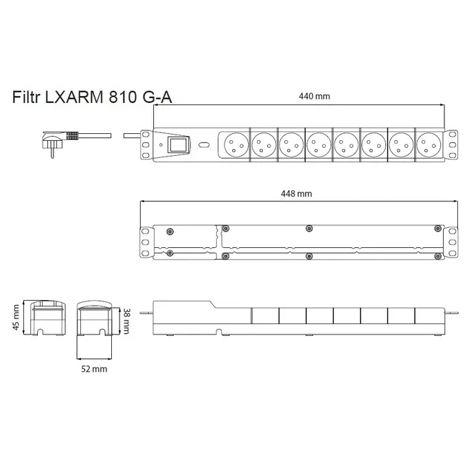Lestar Listwa przeciwprzepięciowa LXARM 810, 3L, PDU, 1,5m, czarna