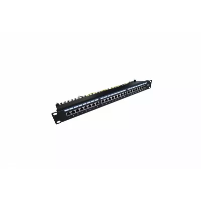 Digitus Panel krosowy (patch panel) 19'' 24x RJ45, kat.6, ekranowany, LSA poziom, prowadnica kabli, pola opisowe, 1U, czarny (kompletny)