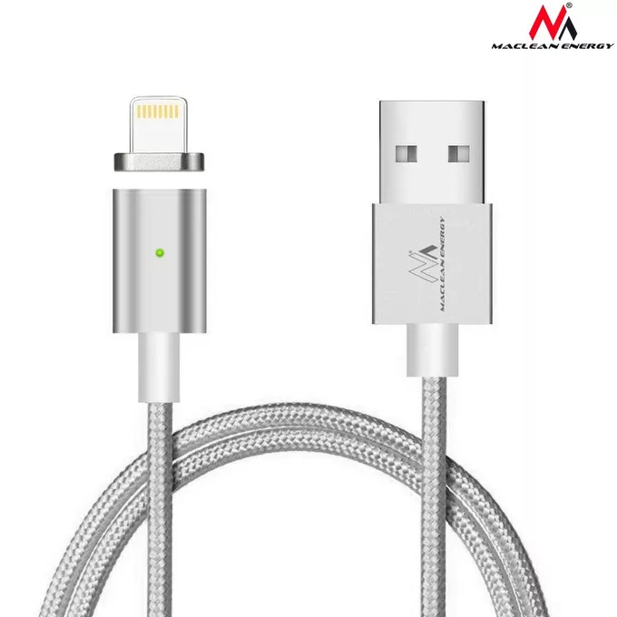 Maclean Kabel lightning USB magnetyczny silver MCE161- Quick &amp; Fast Charge