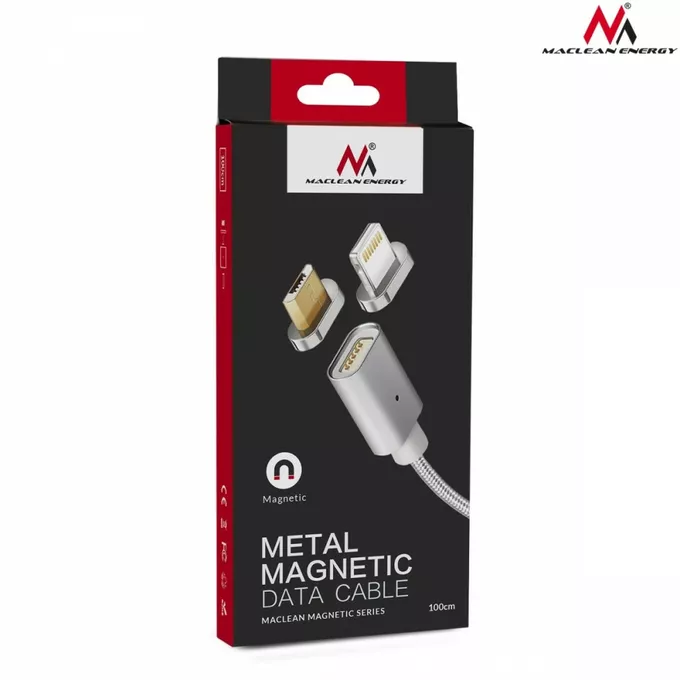 Maclean Kabel lightning USB magnetyczny silver MCE161- Quick &amp; Fast Charge