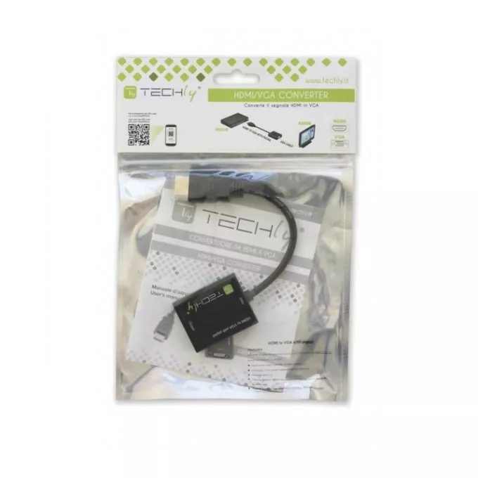 Techly Adapter HDMI męski na VGA żeński, czarny, 10cm