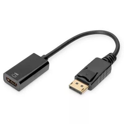 Digitus Kabel adapter DisplayPort z zatrzaskiem 1080p 60Hz FHD Typ DP/HDMI A M/Ż 0,2m Czarny