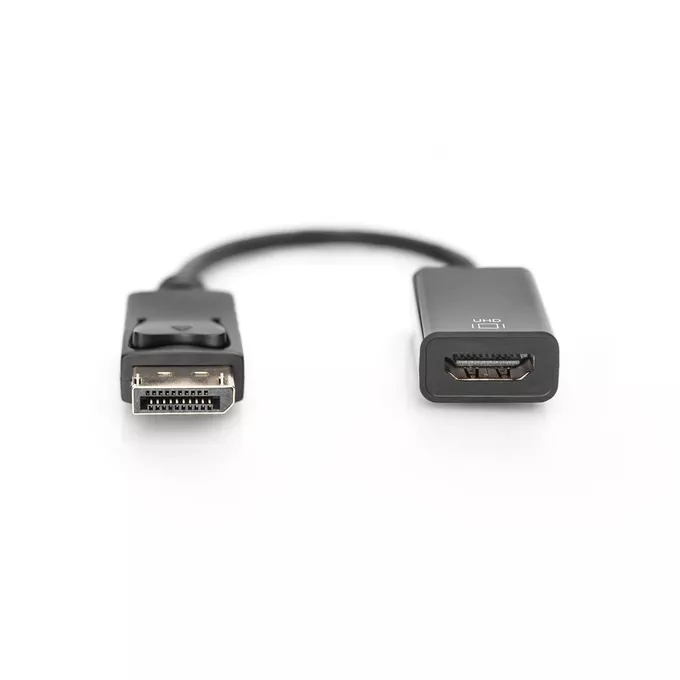 Digitus Kabel adapter DisplayPort z zatrzaskiem 1080p 60Hz FHD Typ DP/HDMI A M/Ż 0,2m Czarny