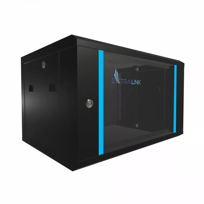 Extralink Szafka wisząca rack 6U 600x450 czarna szklane drzwi
