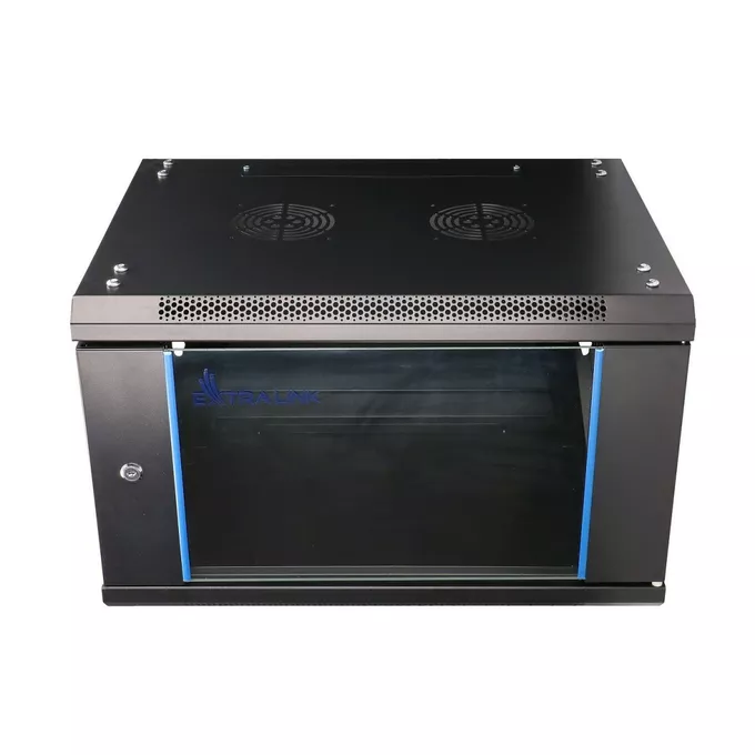 Extralink Szafka wisząca rack 6U 600x450 czarna szklane drzwi
