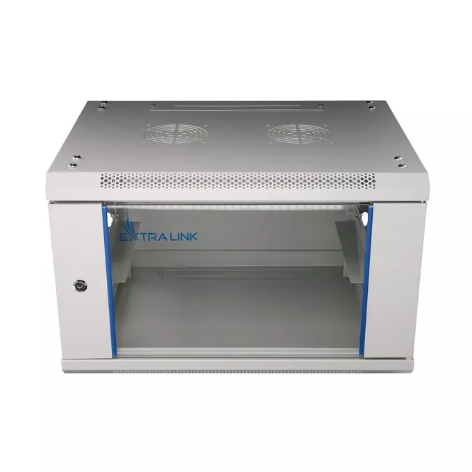 Extralink Szafka wisząca rack 6U 600x450 szara szklane drzwi