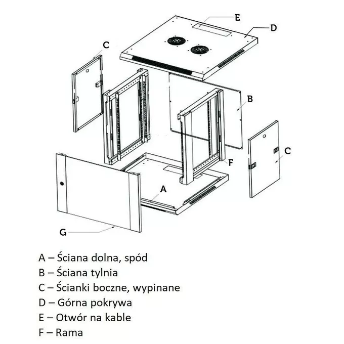 Extralink Szafka wisząca rack 6U 600x450 szara szklane drzwi