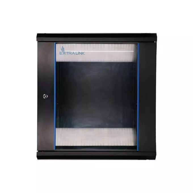 Extralink Szafka wisząca rack 12U 600x600 czarna szklane drzwi