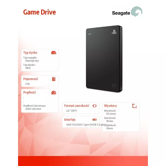 Seagate Dysk zewnętrzny PS4 Drive 2TB 2,5 STGD2000200 czarny