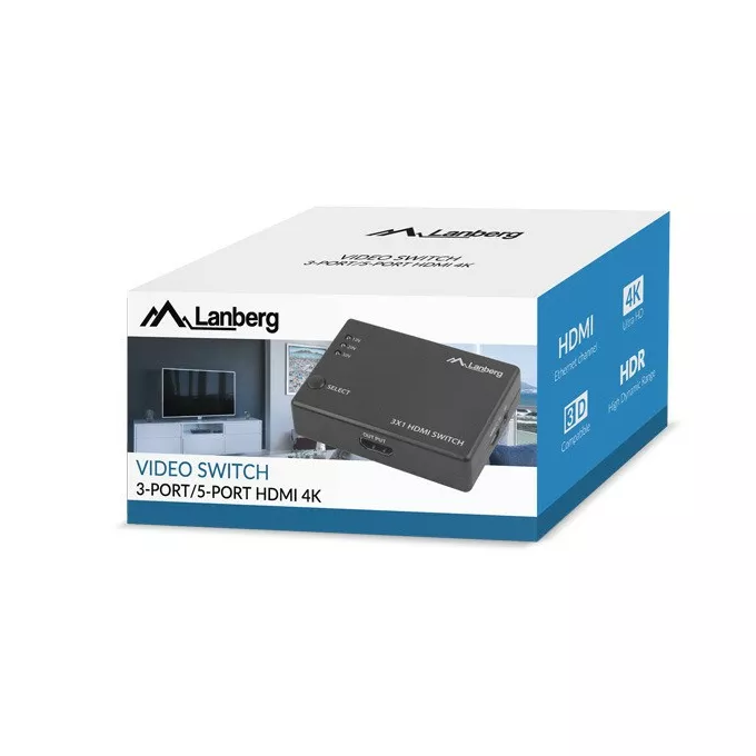 Lanberg Switch video 3 x HDMI + port micro USB Czarny