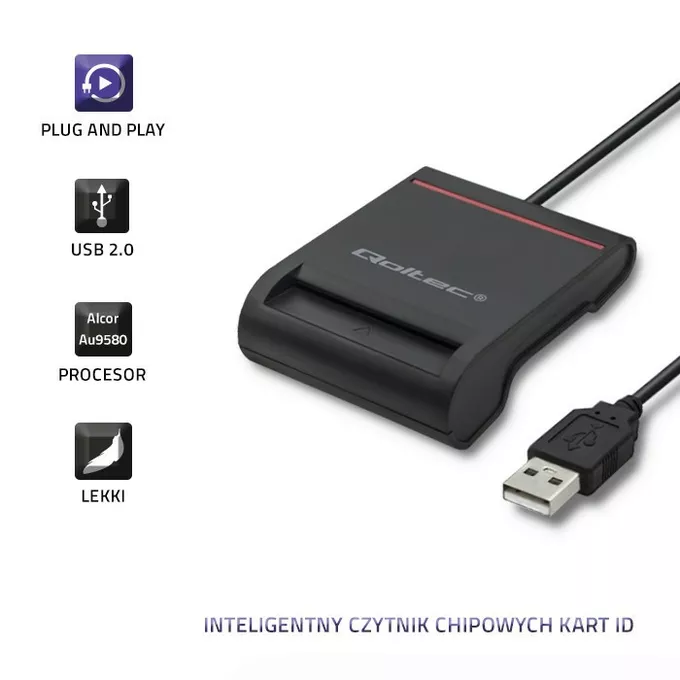 Qoltec Inteligentny czytnik chipowych kart ID | USB2.0 | Plug&amp;play