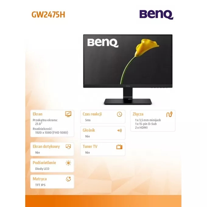 Benq Monitor 23.8 cala GW2475H LED 5ms/20mln/MVA/HDMI/CZARNY