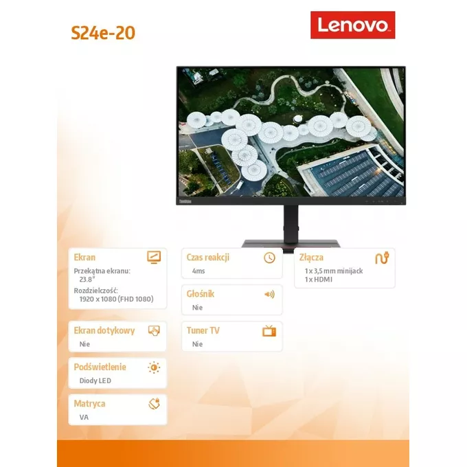 Monitor 23.8 ThinkVision S24e-20 LCD 62AEKAT2EU