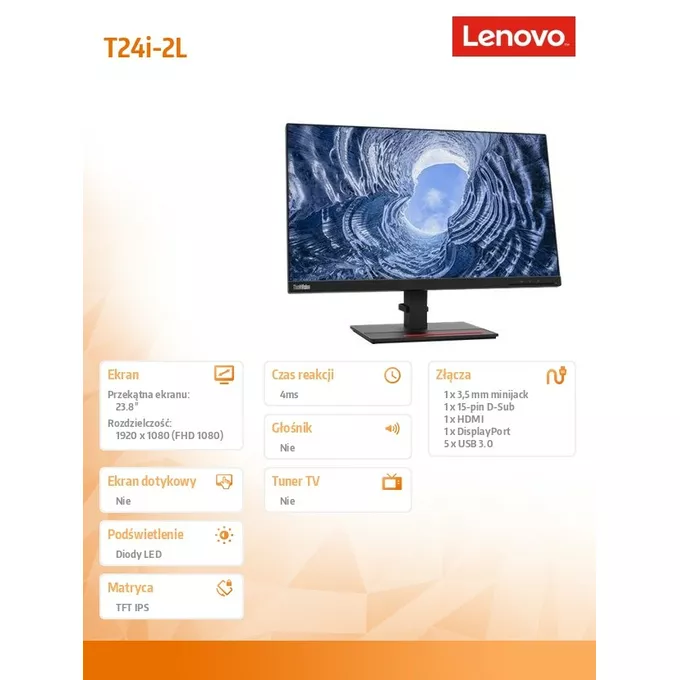 Monitor 23.8 ThinkVision T24i-2L LCD 62B0MAT2EU