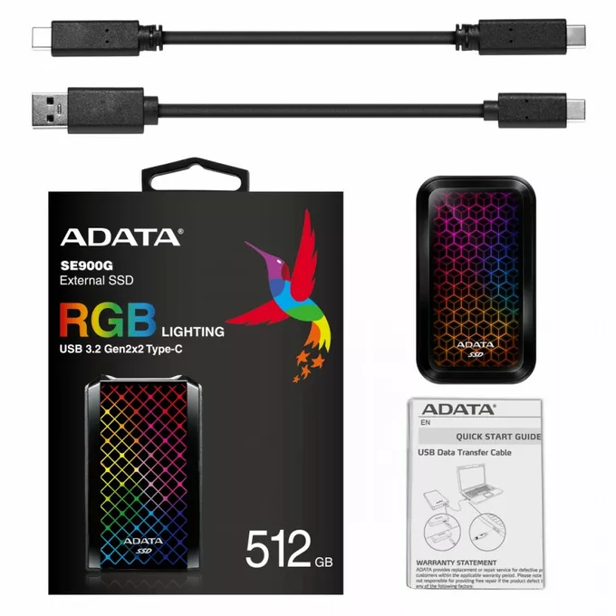 Adata Dysk SSD External SE900 512G USB3.2-A/C RGB