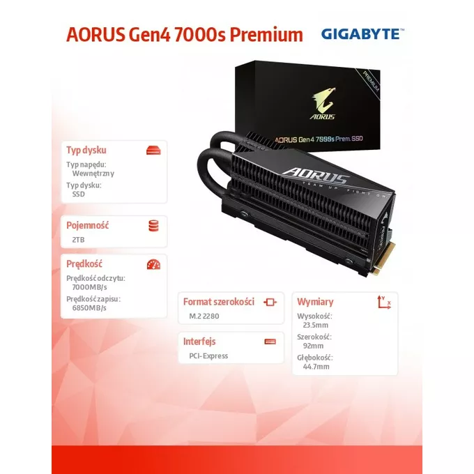 Gigabyte Dysk AORUS Gen4 7000s Premium 2TB M.2 2280 7000/6850MB/s