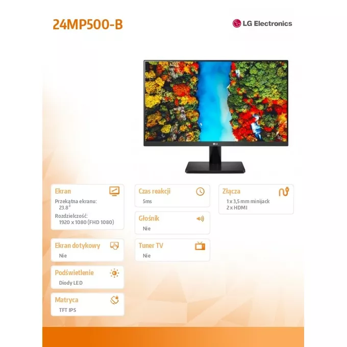 LG Electronics Monitor 23.8 cali 24MP500-B IPS FullHD 5ms 16:9