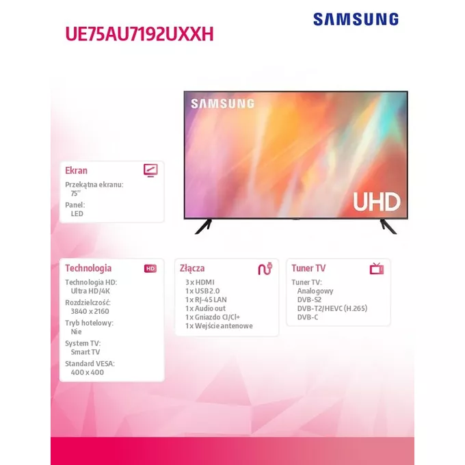 Samsung Telewizor 75 cali UE75AU7192UXXH