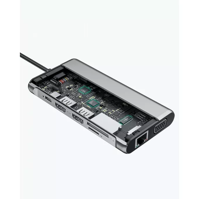 AUKEY CB-C78 aluminiowy HUB USB-C | 12w1 | RJ45 Ethernet 10/100/1000Mbps | 2xUSB 3.1 | 2xUSB 2.0 | 2xHDMI 4k@30Hz | VGA | SD i microSD | USB-C