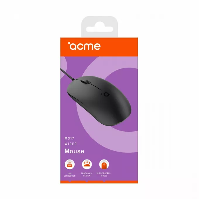 ACME Europe Mysz przewodowa MS17  USB 3 przyciski, Czarna