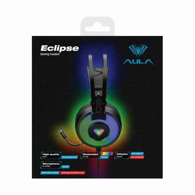 AULA Gaming Słuchawki Eclipse z mikrofonem dla graczy (z podświetleniem) PC / XBOX ONE /PS4