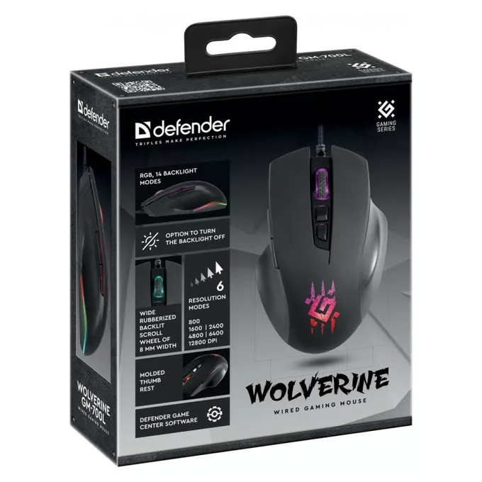 Defender Mysz gamingowa przewodowa WOLVERINE GM-700L 12800 dpi 7P