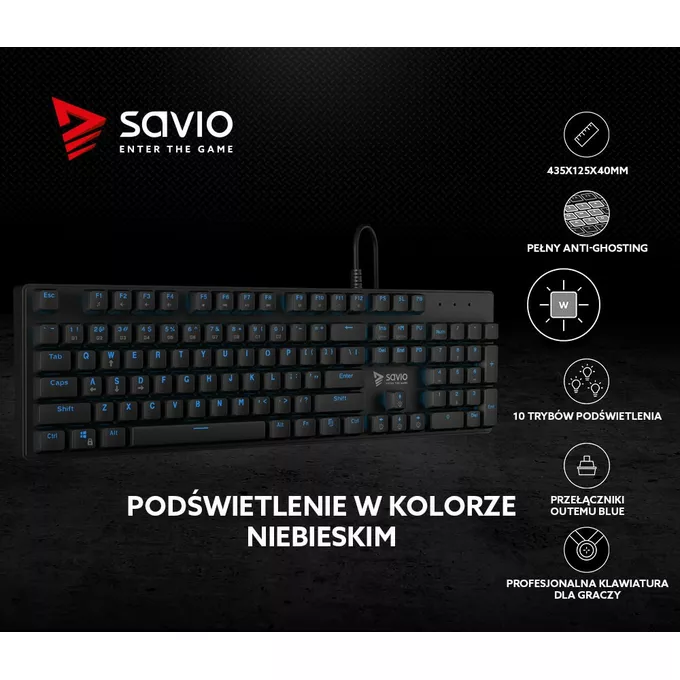 Savio Mechaniczna Klawiatura Gamingowa, Outemu BLUE, Tempest RX Full Blue