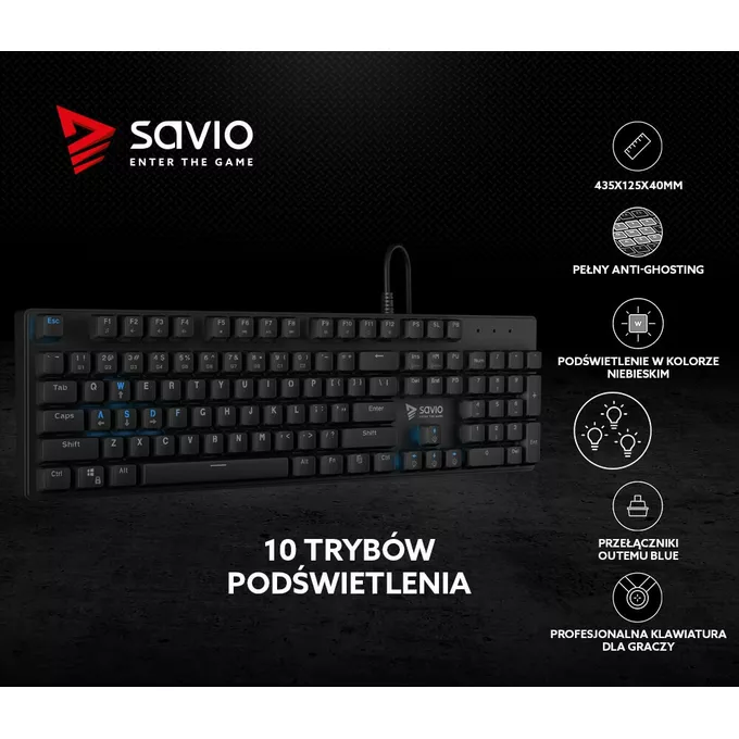 Savio Mechaniczna Klawiatura Gamingowa, Outemu BLUE, Tempest RX Full Blue