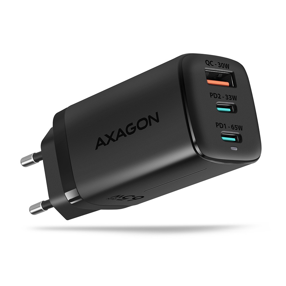Фото - Зарядний пристрій Axagon ACU-DPQ65 Ładowarka sieciowa, GaN 65W, 3x port  (USB-A + dual USB-C)