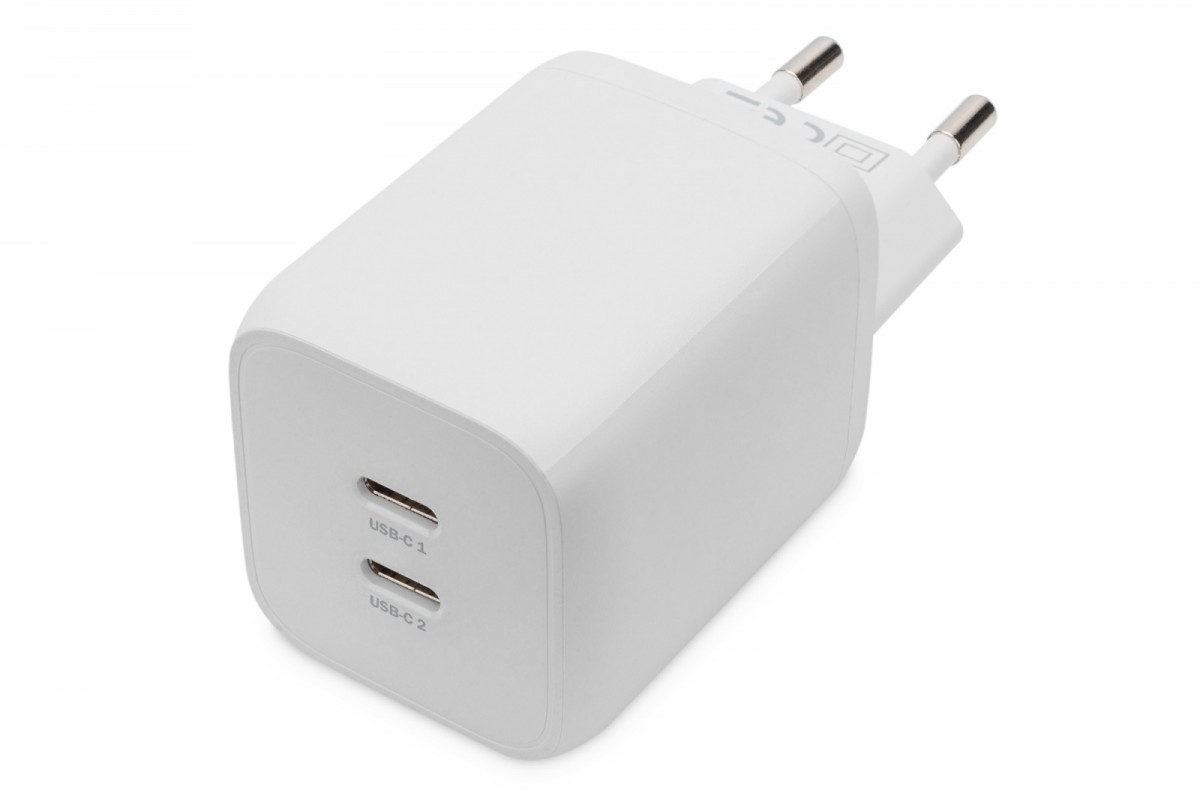 Фото - Зарядний пристрій Digitus Ładowarka sieciowa, zasilacz GaN 2x USB-C PD 3.0 max. 65W, biała AZASSUL00000011 