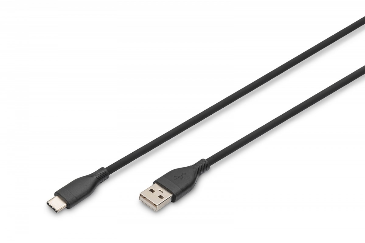 Digitus Kabel połączeniowy silikonowy USB-A - USB-C, USB 2.0 60W, 1m Czarny