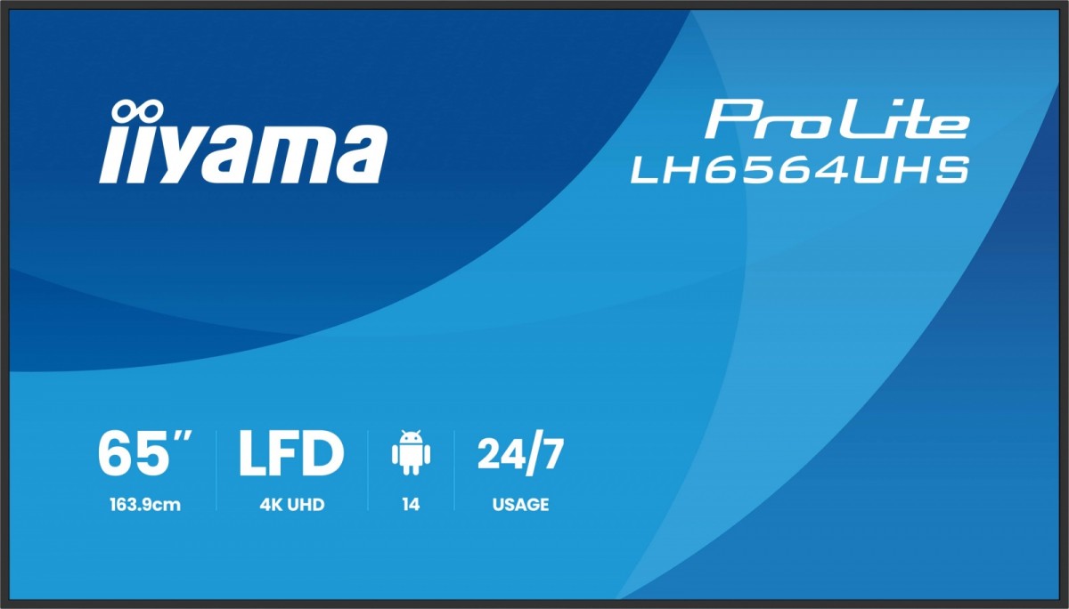 IIYAMA Monitor 65 cali LH6564UHS-B1AG, 24/7,VA,ANDROID14,4K,500cd,5000:1, 2xHDMI ,USB-C,RJ45, RS-232c, IR, 2x10W, 2xUSB, UCHWYT ŚCIENNY,iiSignage2,