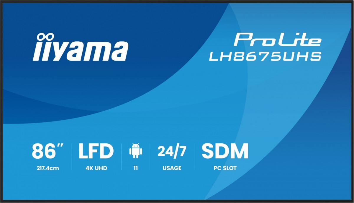 IIYAMA Monitor 86 cali LH8675UHS-B2AG,24/7,IPS,ANDROID.11,4K, WiFi, iiSignage2, FailOver, EShare, 24/7, full daisy chain
