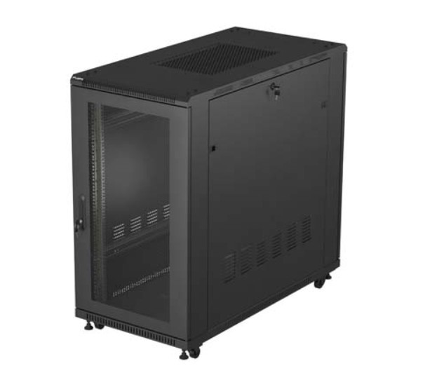 Lanberg Szafa instalacyjna rack stojąca 19" 22U 600x1200 czarna drzwi perforowane (flat pack)