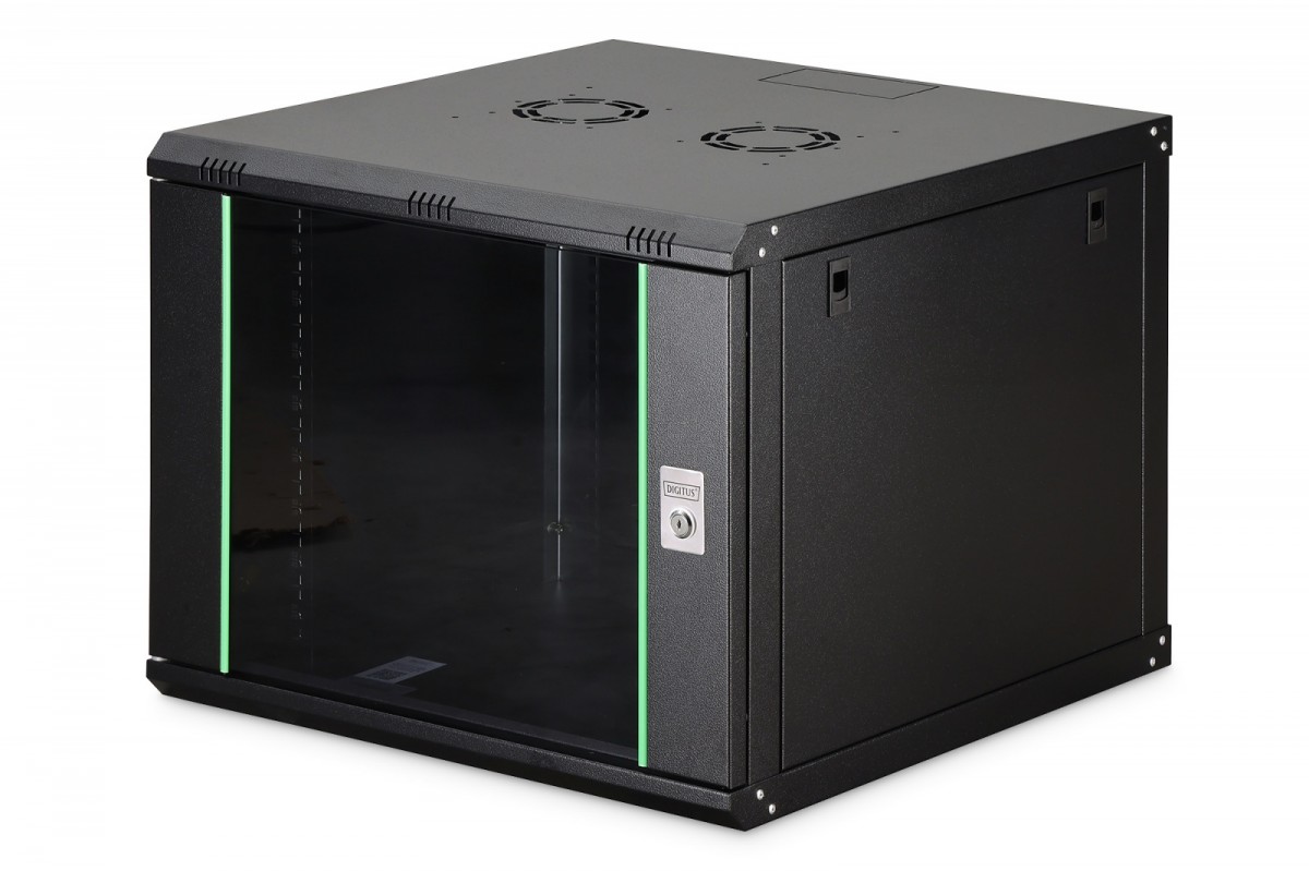 Digitus Szafa sieciowa wisząca Dynamic 19" 9U rack 474x600x600mm, drzwi szyba, czarna, niezłożona, 60kg
