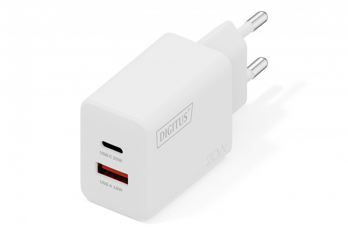 Digitus Ładowarka sieciowa 20W | 1x USB-C, 1x USB-A | PD 3.0, QC 3.0 | Biała